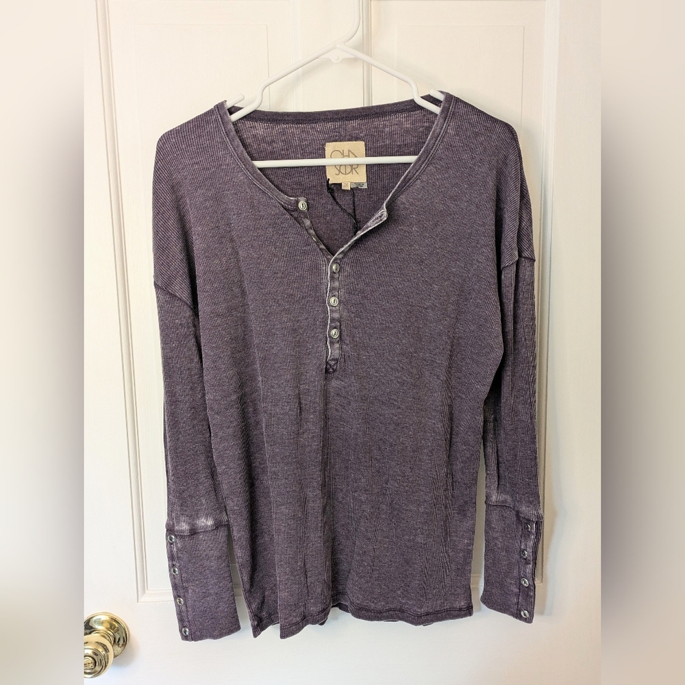 NWT CHASER Vintage Violet Ribbed Long Sleeve Henley Size Medium
